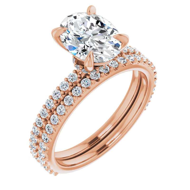 Oval Moissanite Shared Prong Engagement Ring