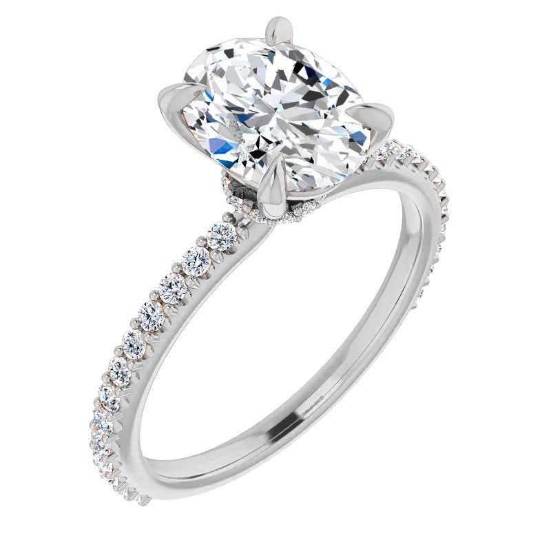 Oval Moissanite Shared Prong Engagement Ring