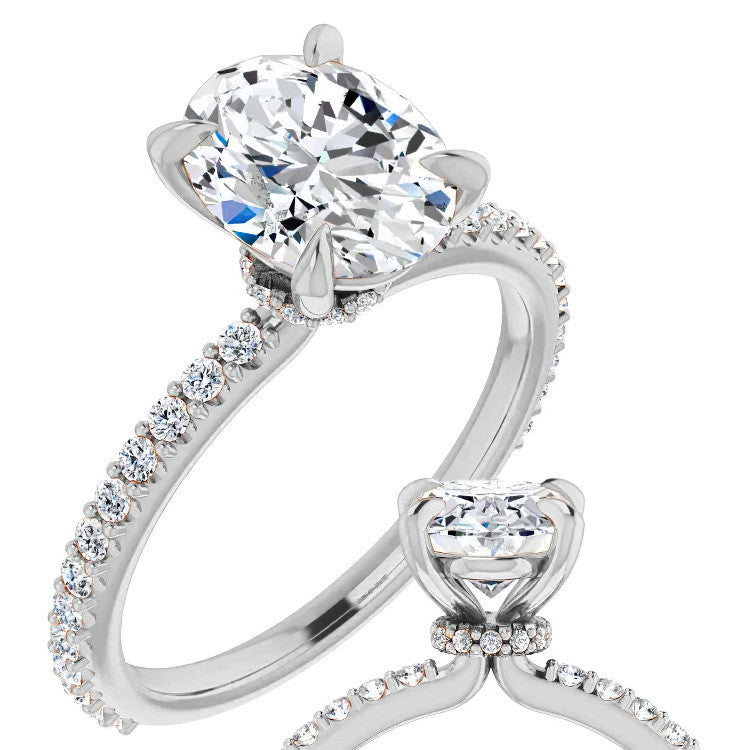 Oval Moissanite Shared Prong Engagement Ring