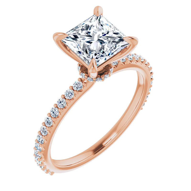 Princess cut Moissanite Shared Prong Engagement Ring