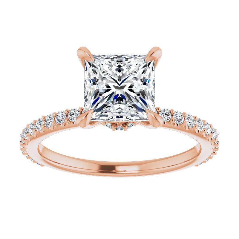 Princess cut Moissanite Shared Prong Engagement Ring