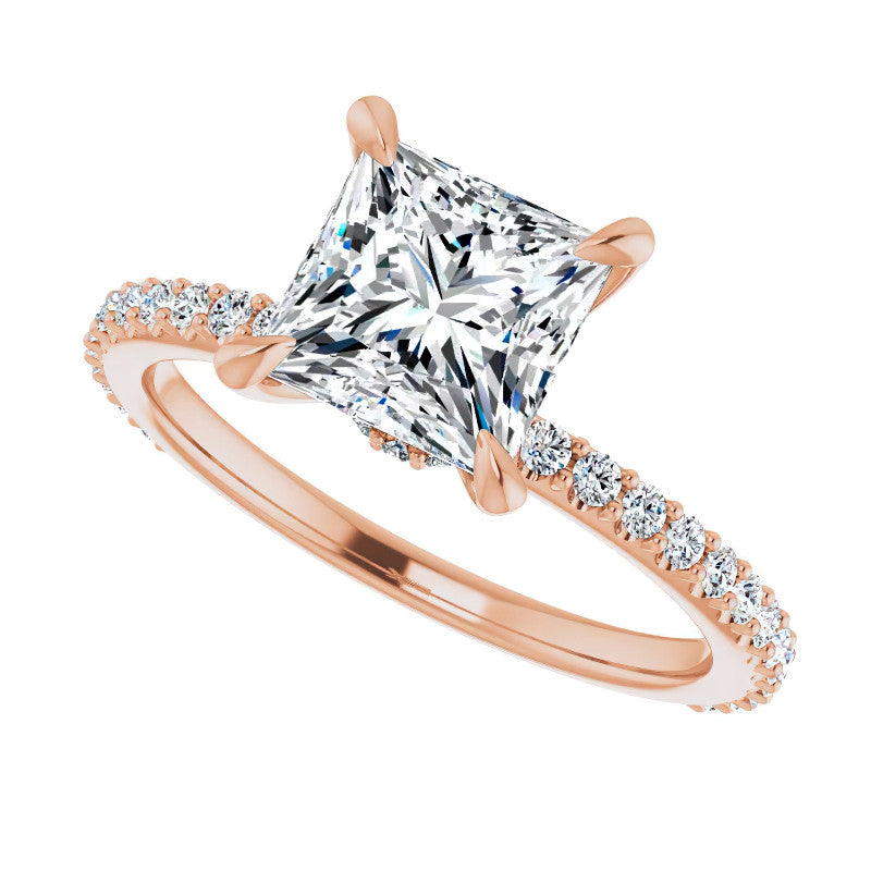Princess cut Moissanite Shared Prong Engagement Ring