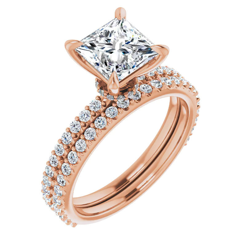 Princess cut Moissanite Shared Prong Engagement Ring