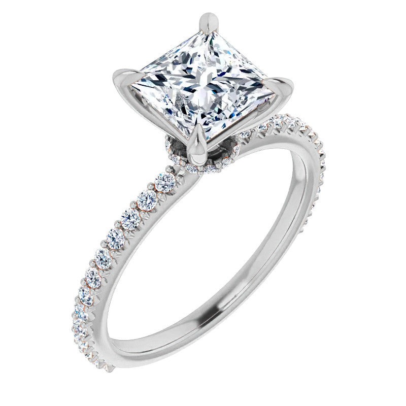 Princess cut Moissanite Shared Prong Engagement Ring