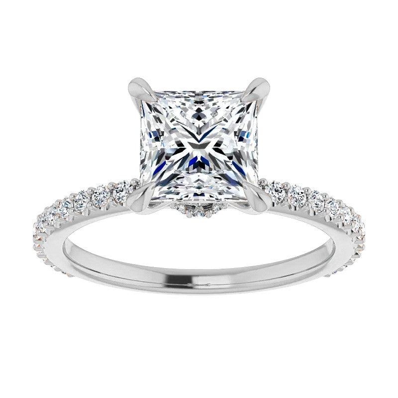 Princess cut Moissanite Shared Prong Engagement Ring