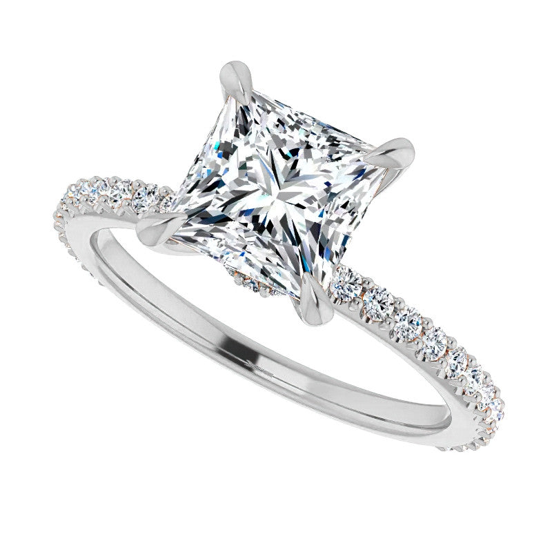 Princess cut Moissanite Shared Prong Engagement Ring