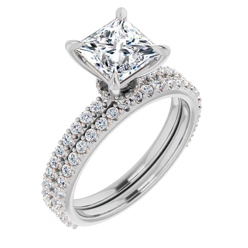 Princess cut Moissanite Shared Prong Engagement Ring