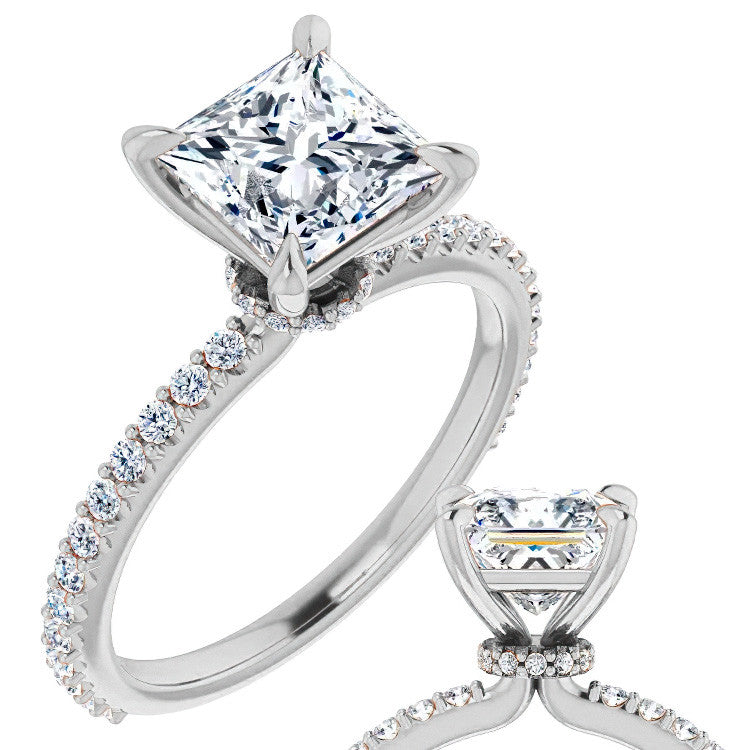 Princess cut Moissanite Shared Prong Engagement Ring