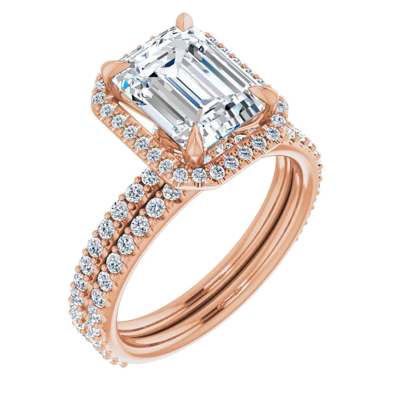 Emerald / Radiant cut Moissanite Engagement Ring with Halo