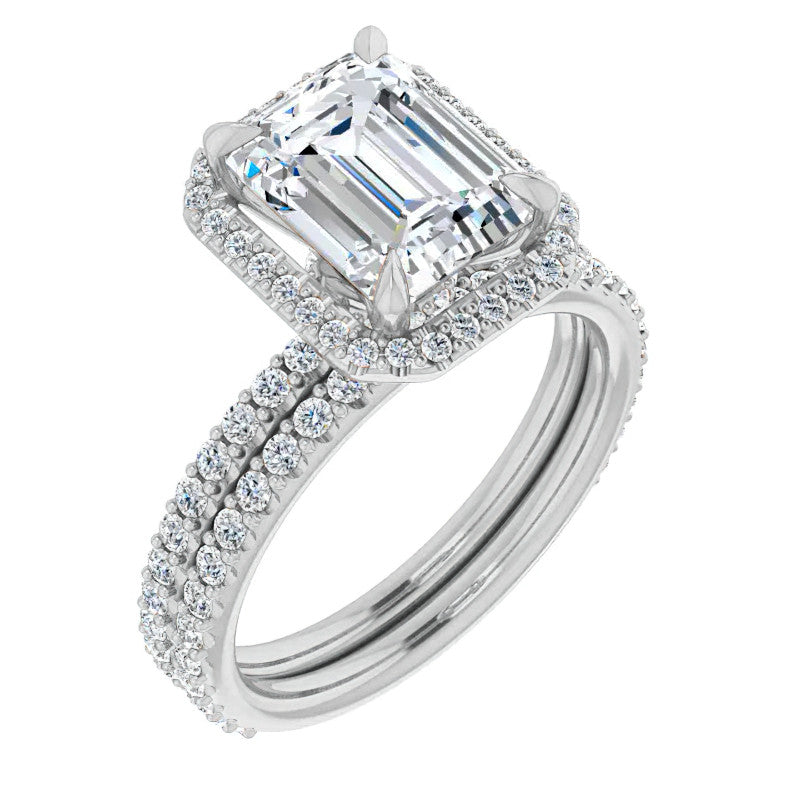 Emerald / Radiant cut Moissanite Engagement Ring with Halo