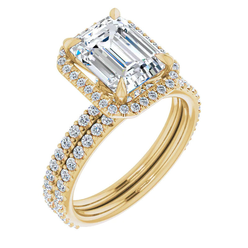 Emerald / Radiant cut Moissanite Engagement Ring with Halo