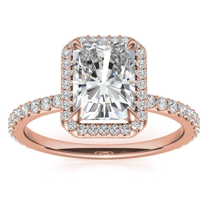 Emerald / Radiant cut Moissanite Engagement Ring with Halo