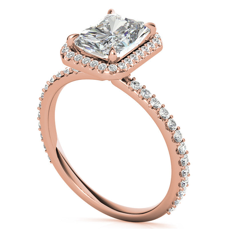 Emerald / Radiant cut Moissanite Engagement Ring with Halo