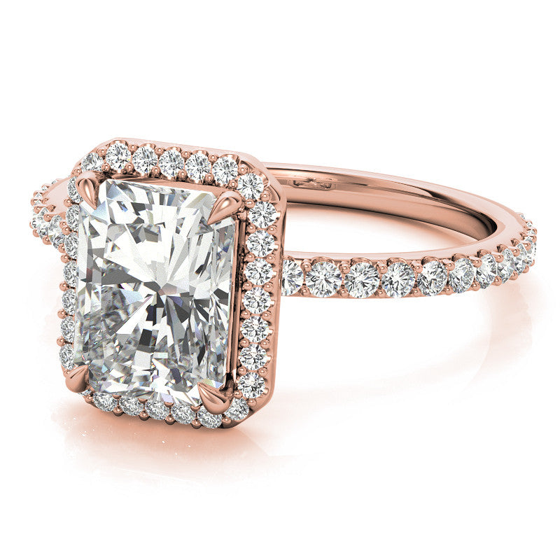 Emerald / Radiant cut Moissanite Engagement Ring with Halo