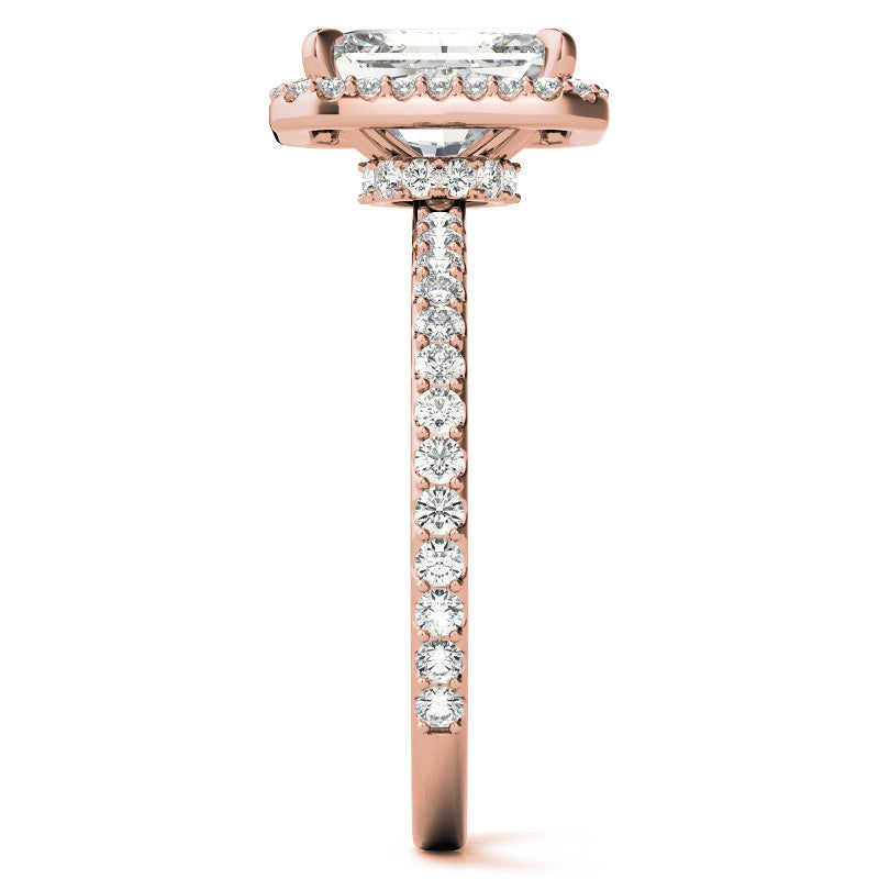 Emerald / Radiant cut Moissanite Engagement Ring with Halo