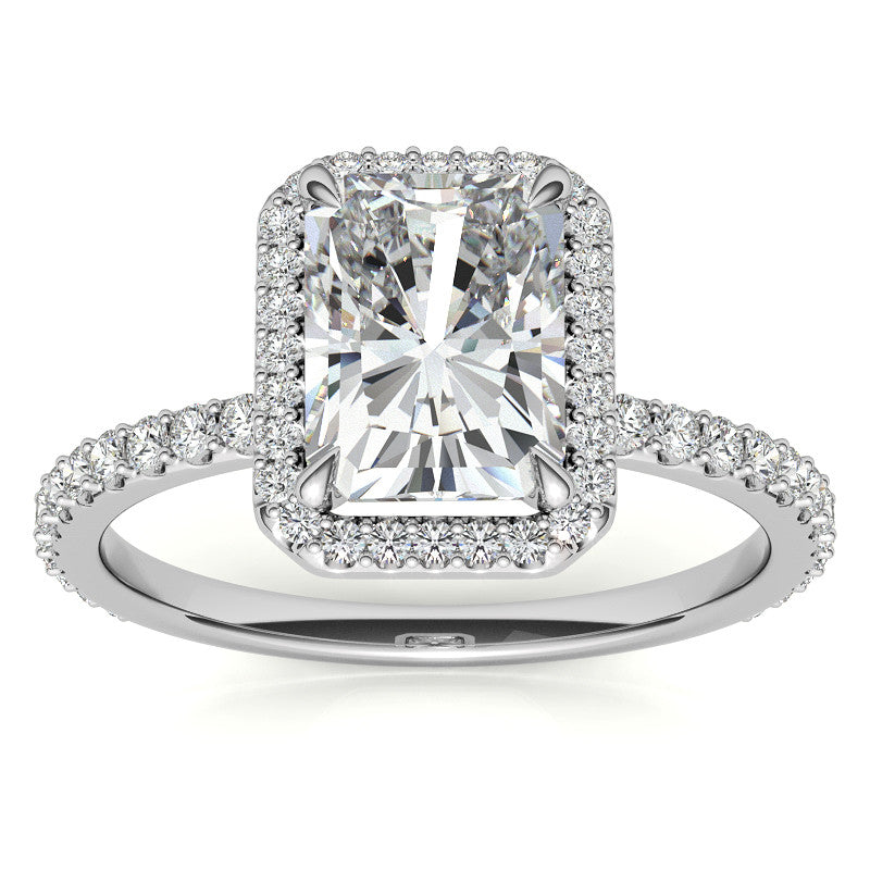 Emerald / Radiant cut Moissanite Engagement Ring with Halo