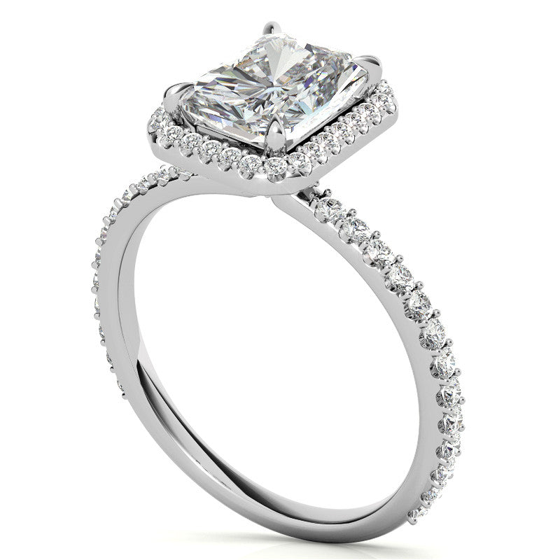 Emerald / Radiant cut Moissanite Engagement Ring with Halo