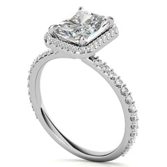 Emerald / Radiant cut Moissanite Engagement Ring with Halo
