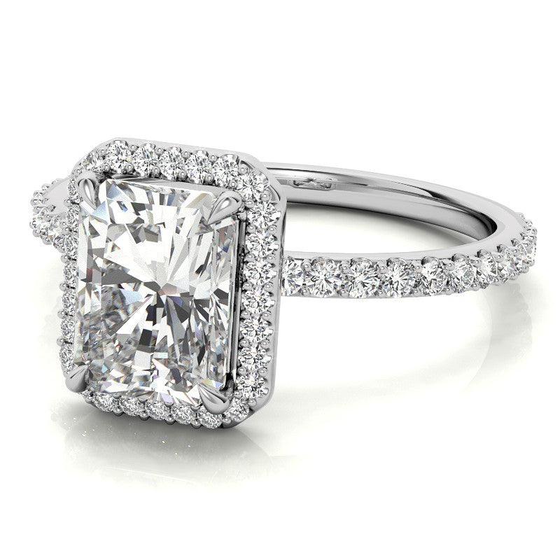 Emerald / Radiant cut Moissanite Engagement Ring with Halo