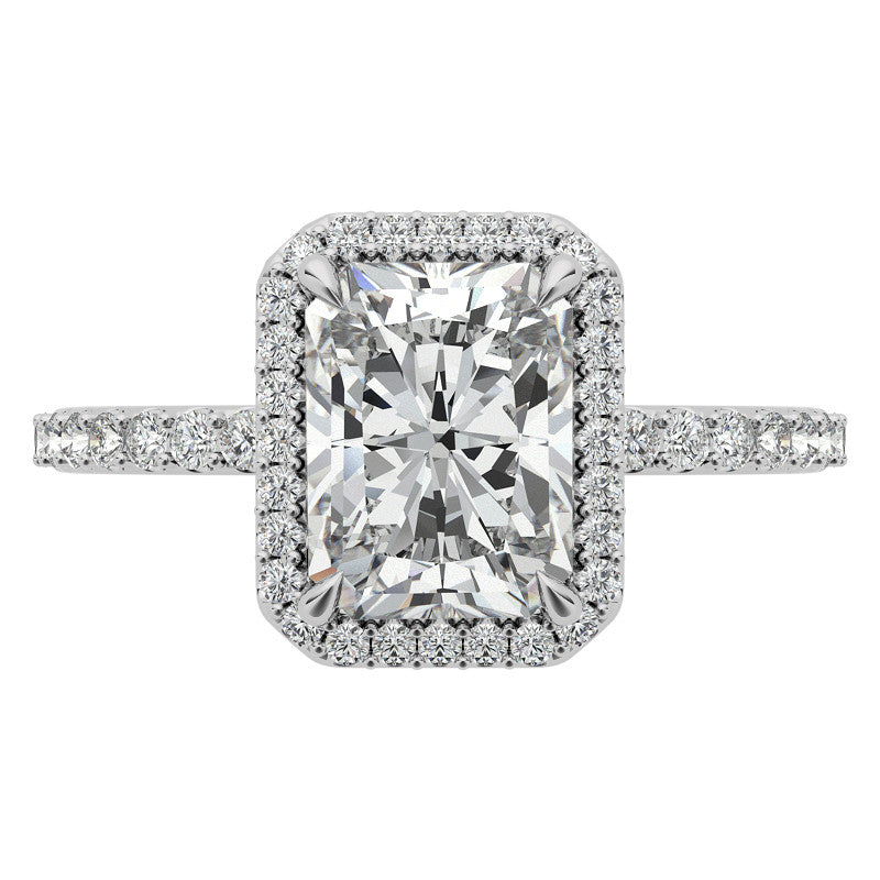 Emerald / Radiant cut Moissanite Engagement Ring with Halo