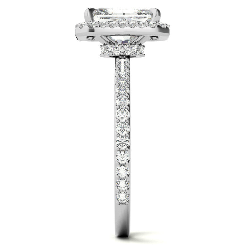 Emerald / Radiant cut Moissanite Engagement Ring with Halo