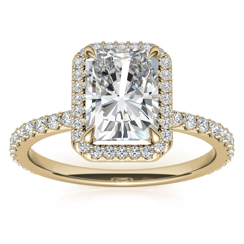 Emerald / Radiant cut Moissanite Engagement Ring with Halo