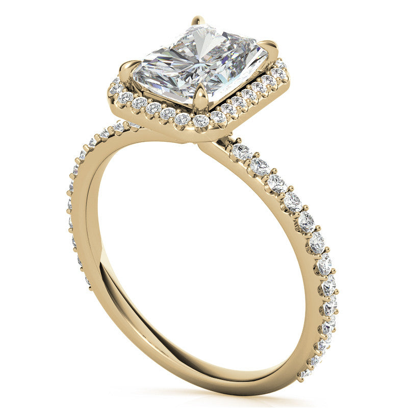 Emerald / Radiant cut Moissanite Engagement Ring with Halo