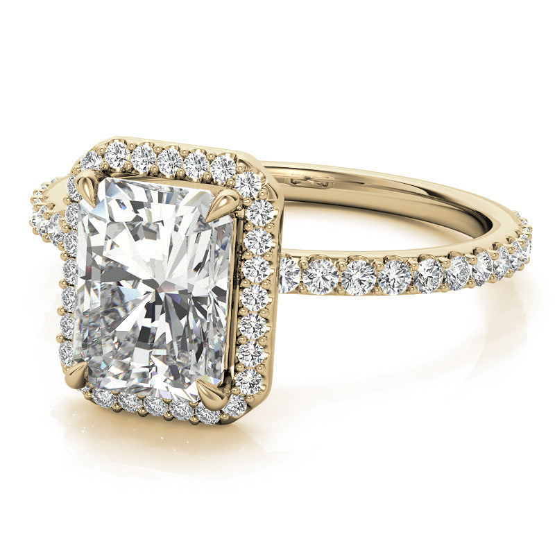 Emerald / Radiant cut Moissanite Engagement Ring with Halo