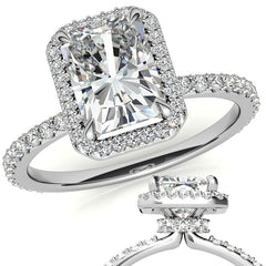 Emerald / Radiant cut Moissanite Engagement Ring with Halo