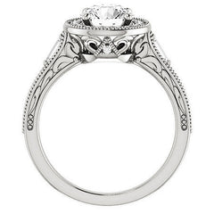 Round & Baguette Accent Halo Engagement with Milgrain
