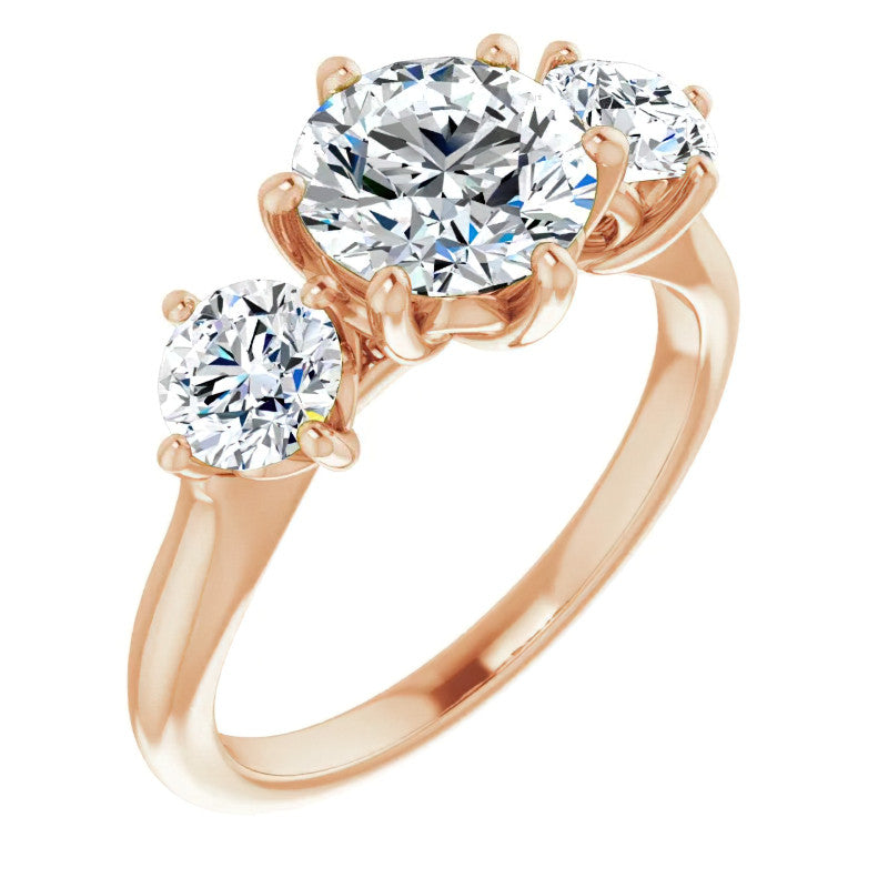 Round Brilliant Moissanite Heart Accented Three-Stone Ring