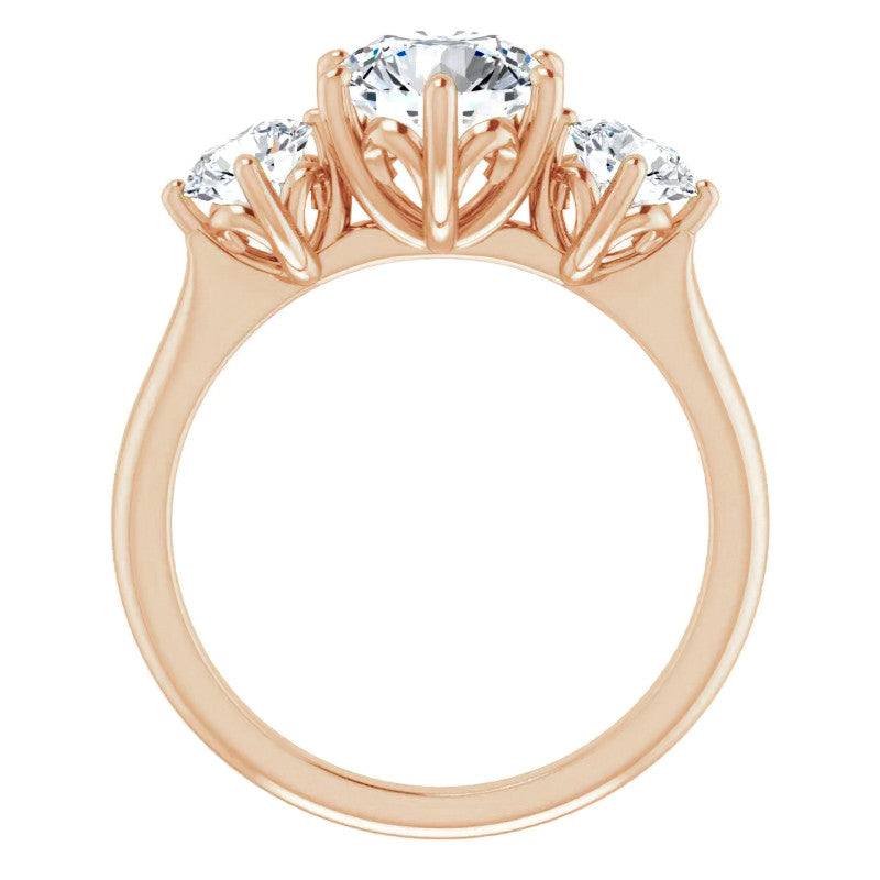 Round Brilliant Moissanite Heart Accented Three-Stone Ring