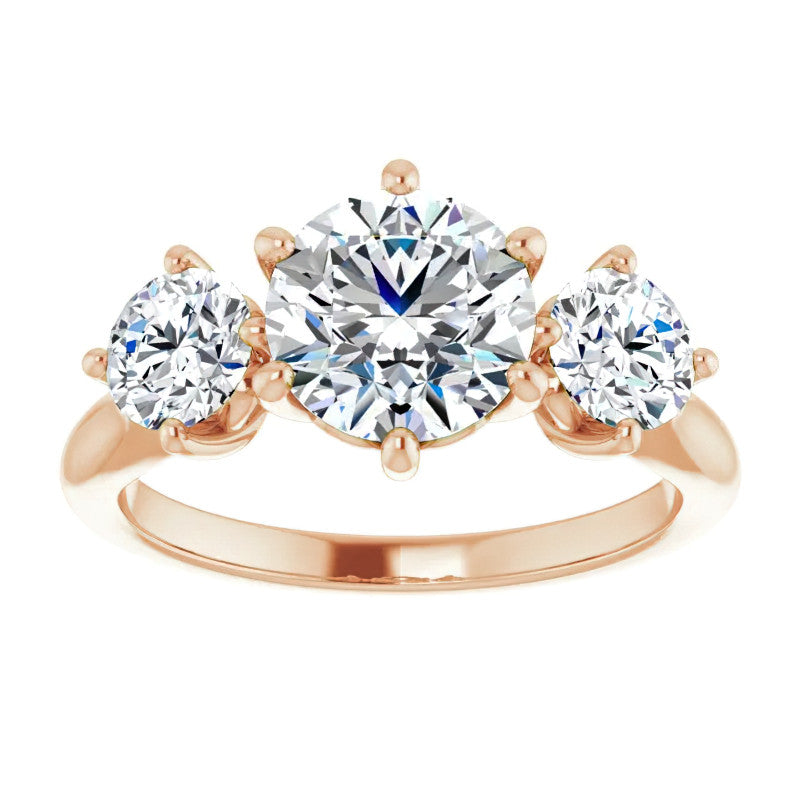 Round Brilliant Moissanite Heart Accented Three-Stone Ring