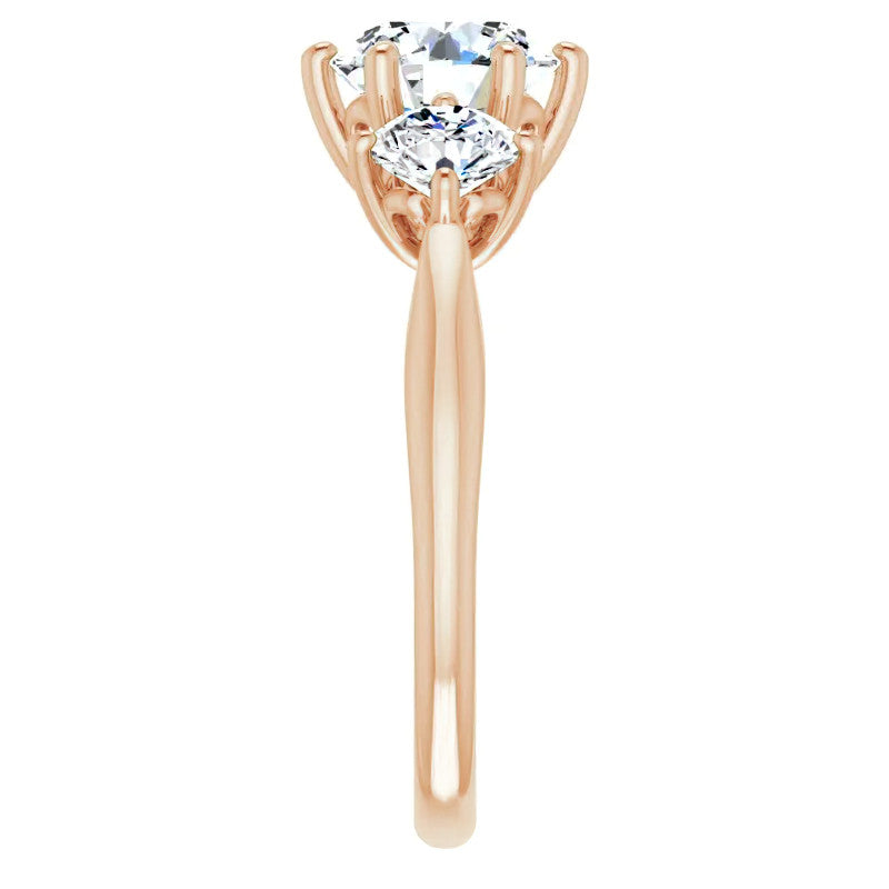 Round Brilliant Moissanite Heart Accented Three-Stone Ring