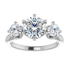 Round Brilliant Moissanite Heart Accented Three-Stone Ring