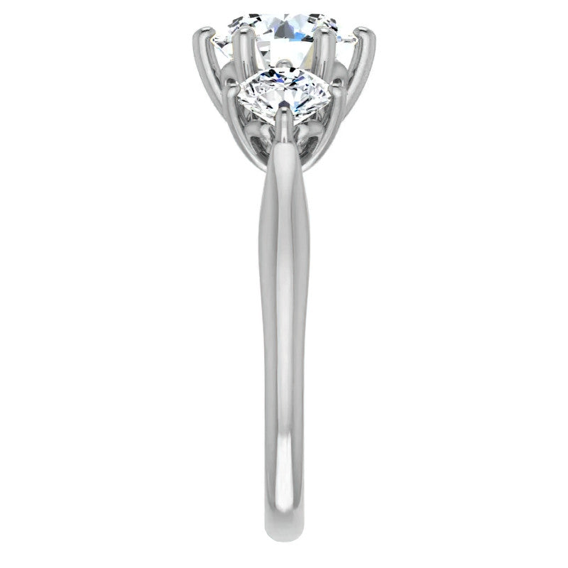 Round Brilliant Moissanite Heart Accented Three-Stone Ring