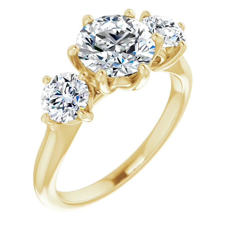 Round Brilliant Moissanite Heart Accented Three-Stone Ring