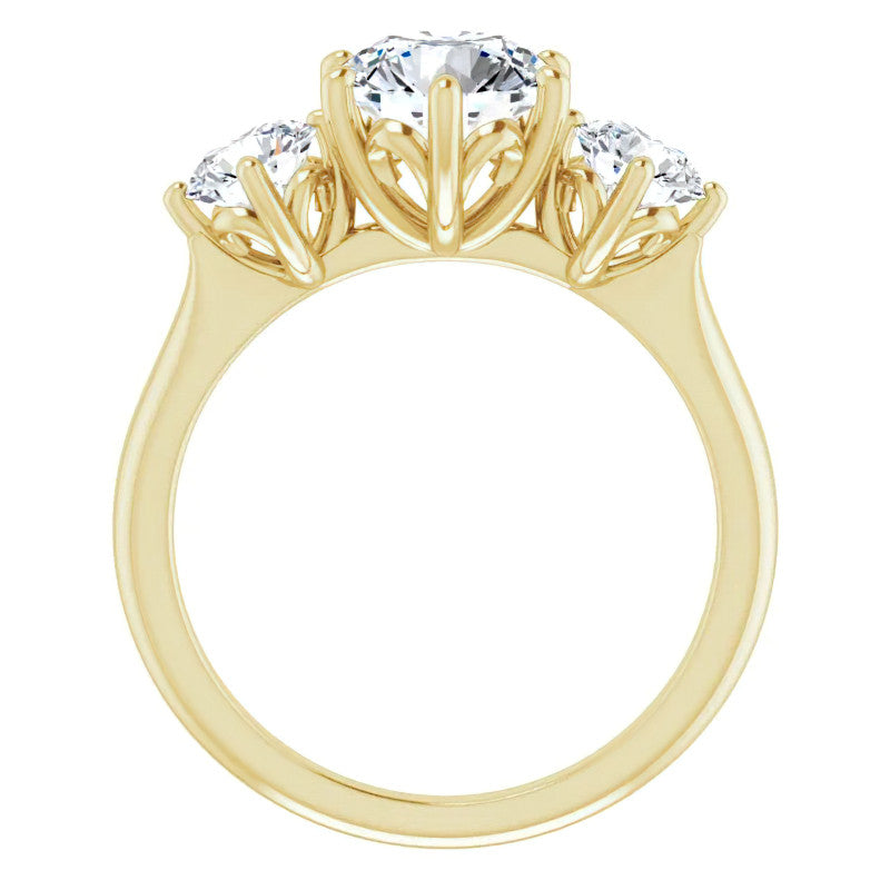 Round Brilliant Moissanite Heart Accented Three-Stone Ring