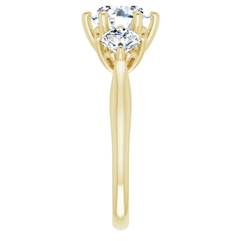 Round Brilliant Moissanite Heart Accented Three-Stone Ring