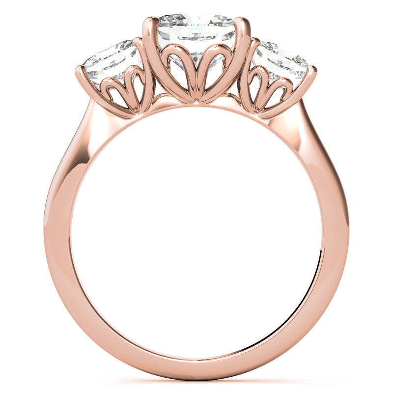 Cushion Moissanite Three Stone Ring with Scroll Accents
