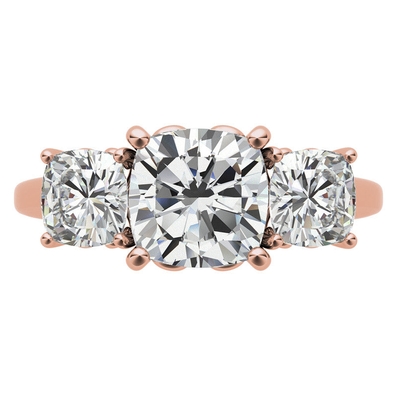 Cushion Moissanite Three Stone Ring with Scroll Accents