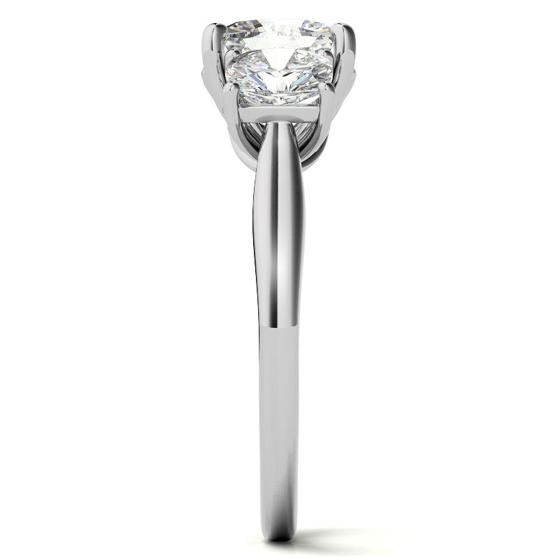 Cushion Moissanite Three Stone Ring with Scroll Accents
