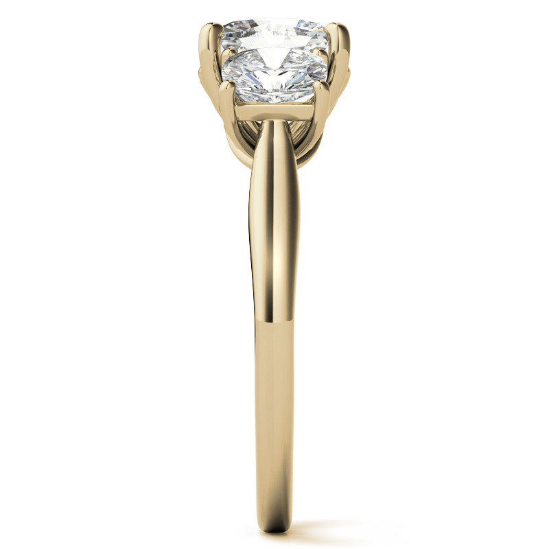 Cushion Moissanite Three Stone Ring with Scroll Accents