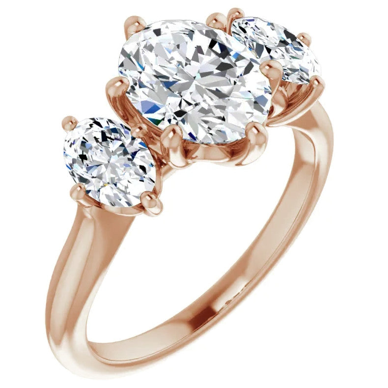 Oval Moissanite Heart Accented 3-Stone Ring