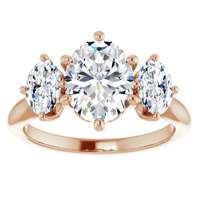 Oval Moissanite Heart Accented 3-Stone Ring