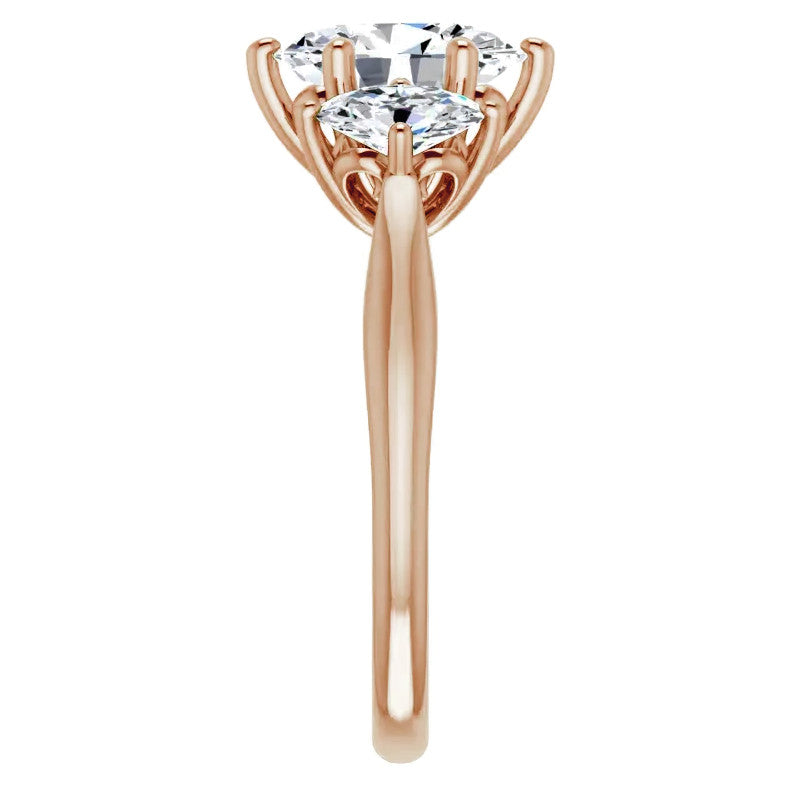 Oval Moissanite Heart Accented 3-Stone Ring