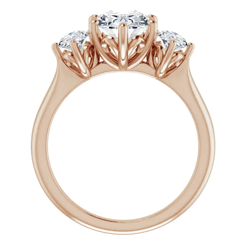 Oval Moissanite Heart Accented 3-Stone Ring