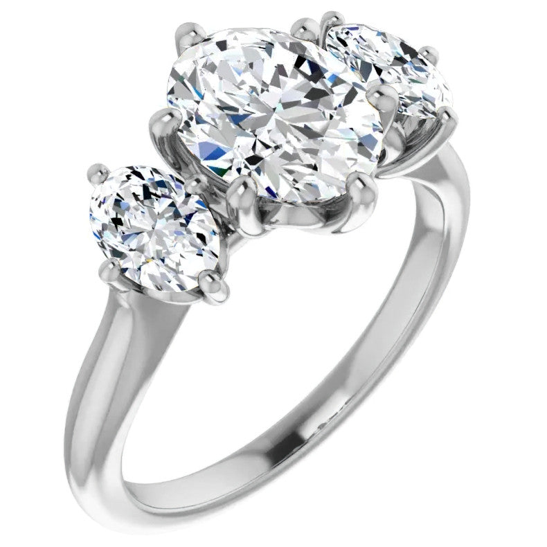 Oval Moissanite Heart Accented 3-Stone Ring