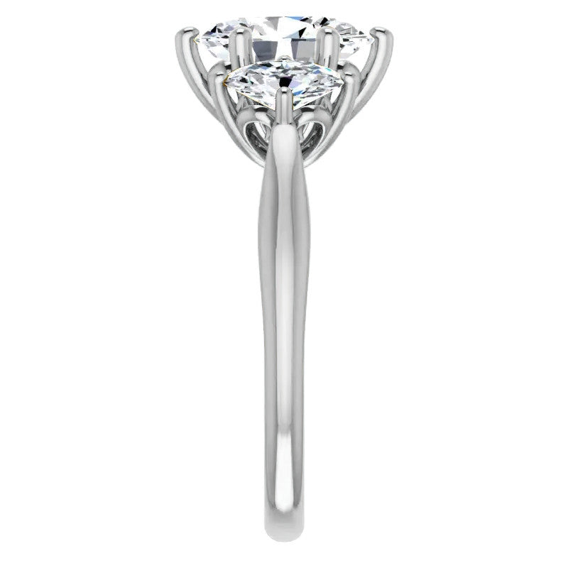 Oval Moissanite Heart Accented 3-Stone Ring