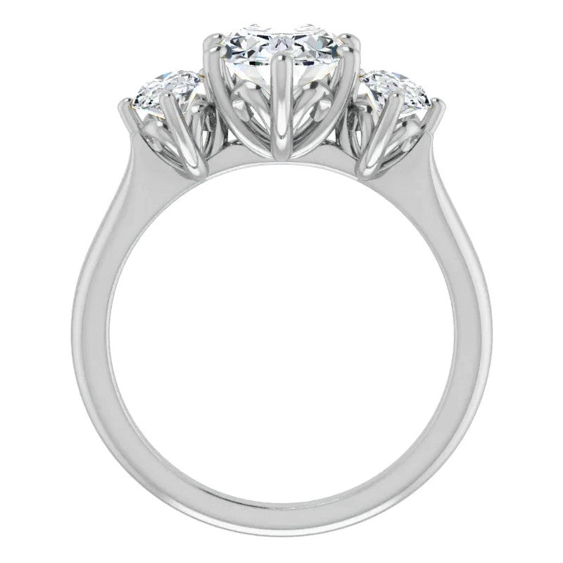 Oval Moissanite Heart Accented 3-Stone Ring